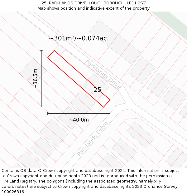 25, PARKLANDS DRIVE, LOUGHBOROUGH, LE11 2SZ: Plot and title map