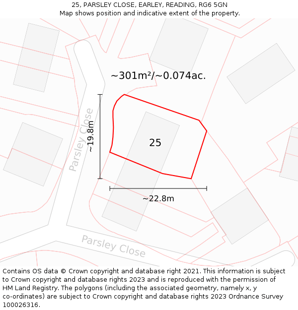 25, PARSLEY CLOSE, EARLEY, READING, RG6 5GN: Plot and title map