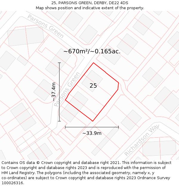 25, PARSONS GREEN, DERBY, DE22 4DS: Plot and title map
