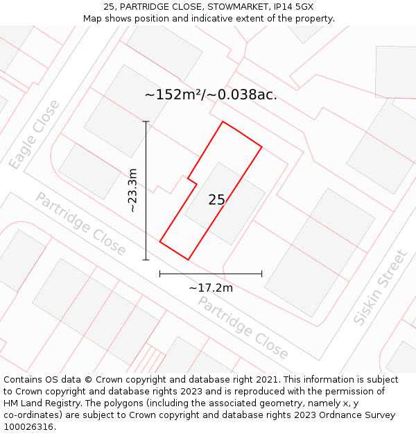 25, PARTRIDGE CLOSE, STOWMARKET, IP14 5GX: Plot and title map