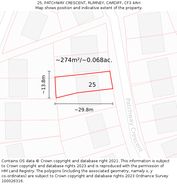 25, PATCHWAY CRESCENT, RUMNEY, CARDIFF, CF3 4AH: Plot and title map