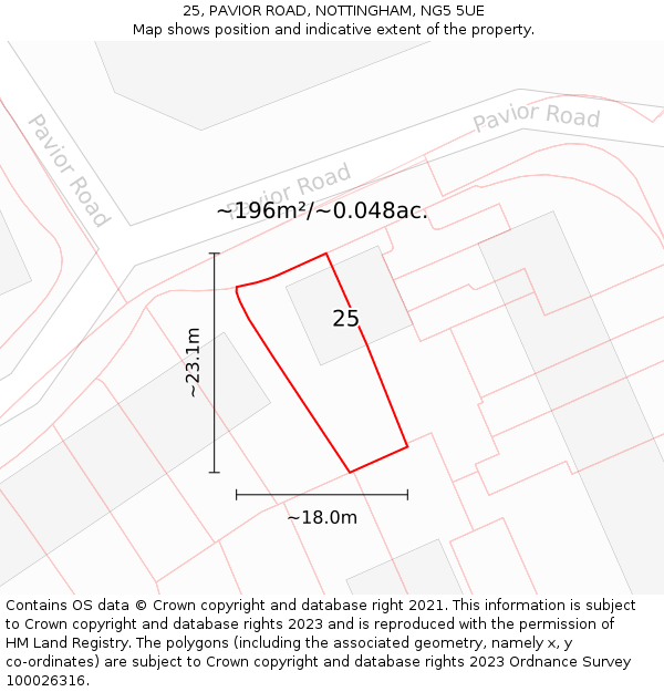 25, PAVIOR ROAD, NOTTINGHAM, NG5 5UE: Plot and title map