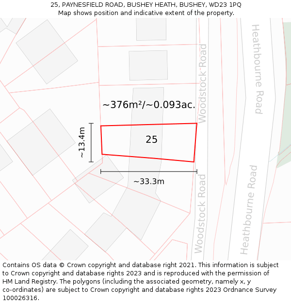 25, PAYNESFIELD ROAD, BUSHEY HEATH, BUSHEY, WD23 1PQ: Plot and title map