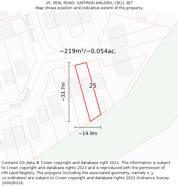 25, PEAL ROAD, SAFFRON WALDEN, CB11 3ET: Plot and title map