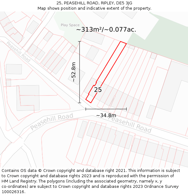 25, PEASEHILL ROAD, RIPLEY, DE5 3JG: Plot and title map