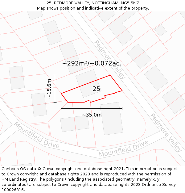 25, PEDMORE VALLEY, NOTTINGHAM, NG5 5NZ: Plot and title map