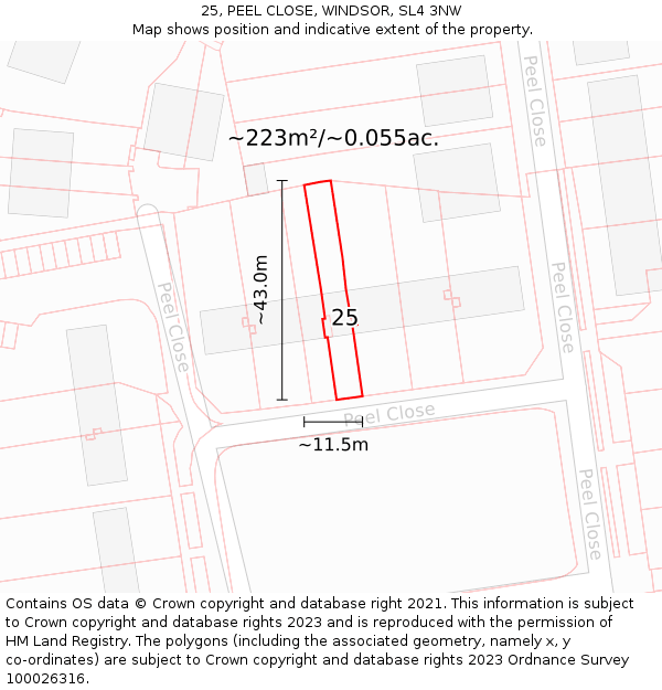25, PEEL CLOSE, WINDSOR, SL4 3NW: Plot and title map