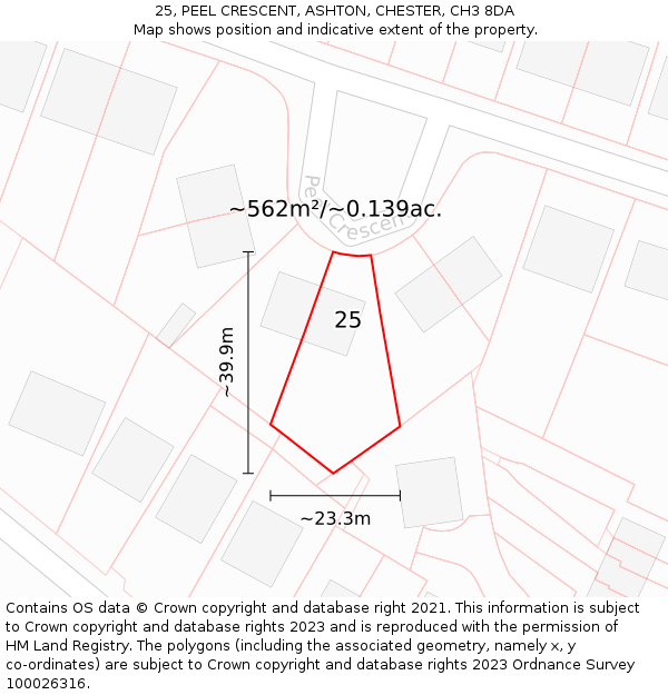 25, PEEL CRESCENT, ASHTON, CHESTER, CH3 8DA: Plot and title map