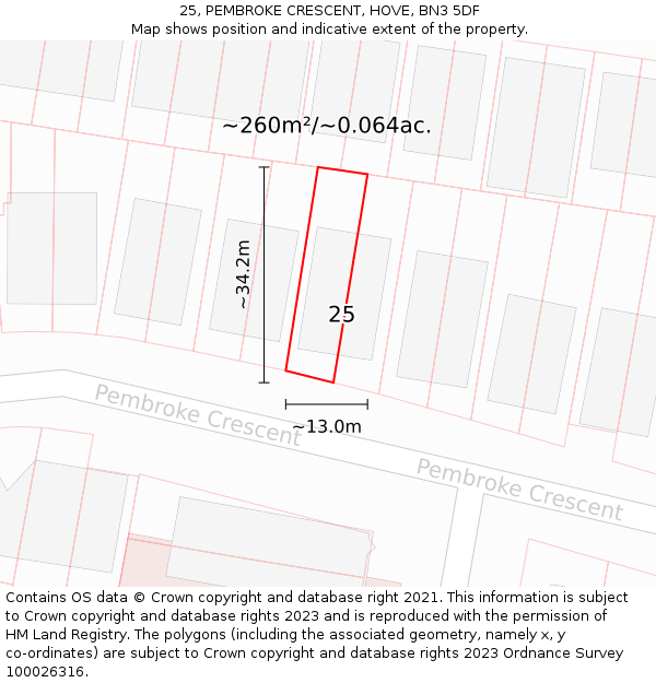 25, PEMBROKE CRESCENT, HOVE, BN3 5DF: Plot and title map