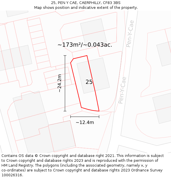 25, PEN Y CAE, CAERPHILLY, CF83 3BS: Plot and title map