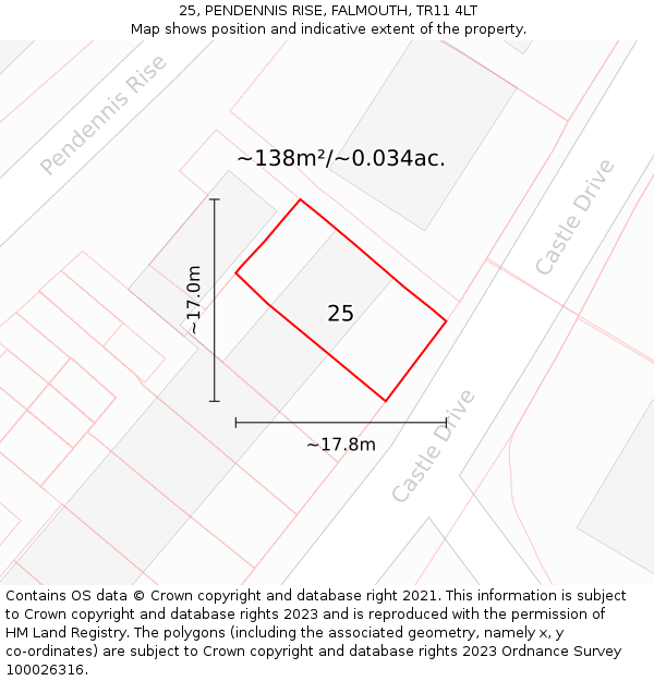 25, PENDENNIS RISE, FALMOUTH, TR11 4LT: Plot and title map
