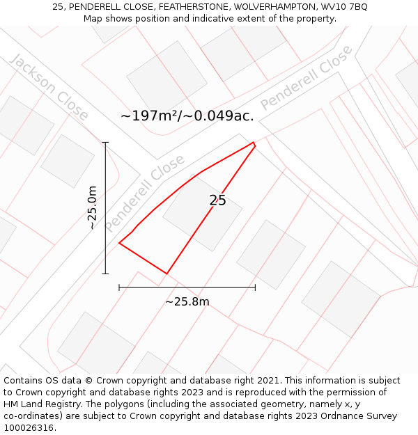 25, PENDERELL CLOSE, FEATHERSTONE, WOLVERHAMPTON, WV10 7BQ: Plot and title map