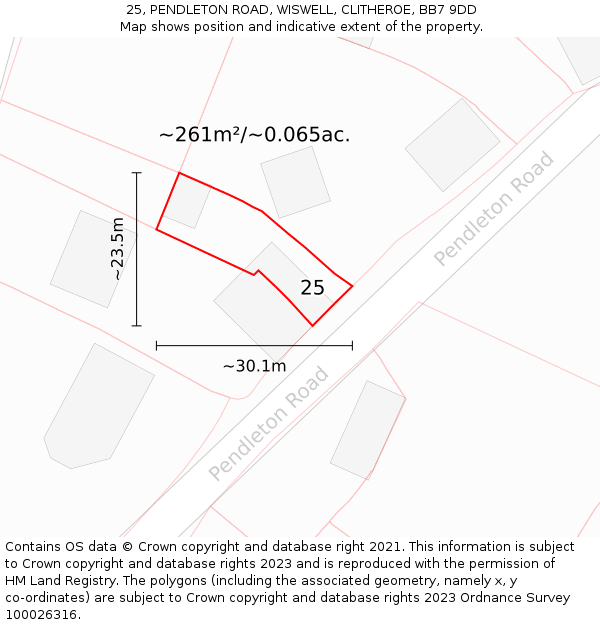25, PENDLETON ROAD, WISWELL, CLITHEROE, BB7 9DD: Plot and title map