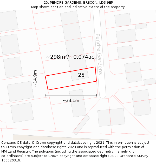 25, PENDRE GARDENS, BRECON, LD3 9EP: Plot and title map