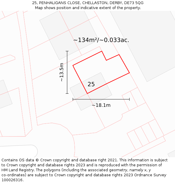 25, PENHALIGANS CLOSE, CHELLASTON, DERBY, DE73 5QG: Plot and title map