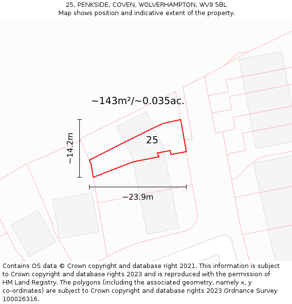 25, PENKSIDE, COVEN, WOLVERHAMPTON, WV9 5BL: Plot and title map