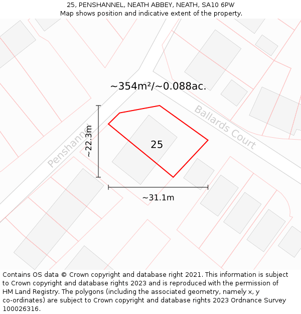 25, PENSHANNEL, NEATH ABBEY, NEATH, SA10 6PW: Plot and title map