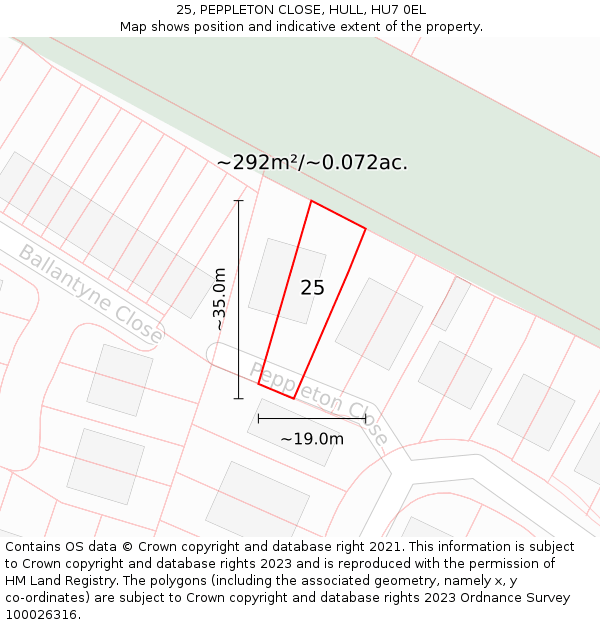 25, PEPPLETON CLOSE, HULL, HU7 0EL: Plot and title map