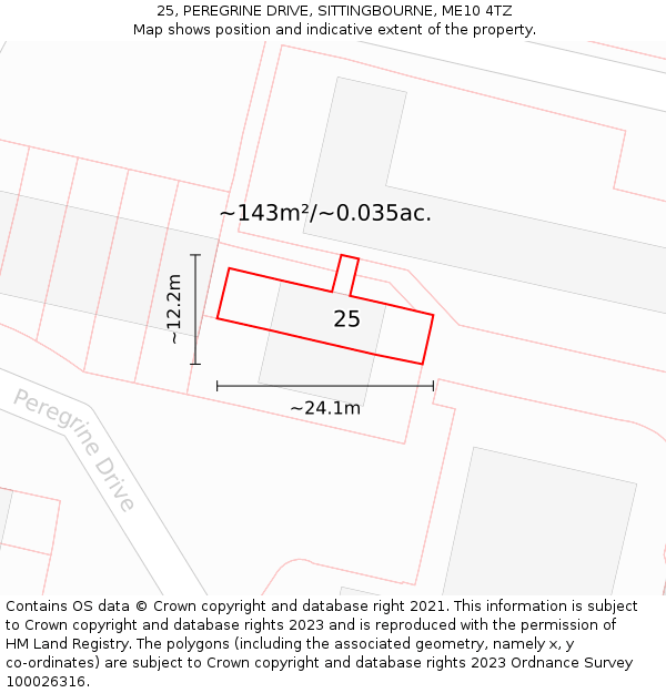 25, PEREGRINE DRIVE, SITTINGBOURNE, ME10 4TZ: Plot and title map