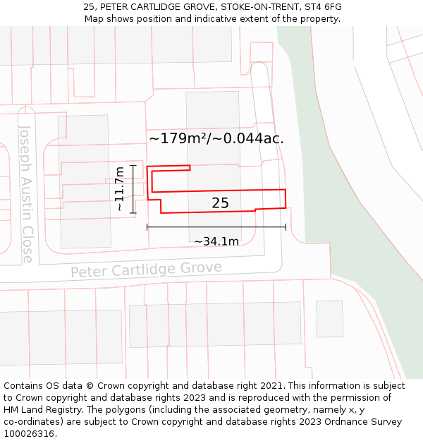 25, PETER CARTLIDGE GROVE, STOKE-ON-TRENT, ST4 6FG: Plot and title map