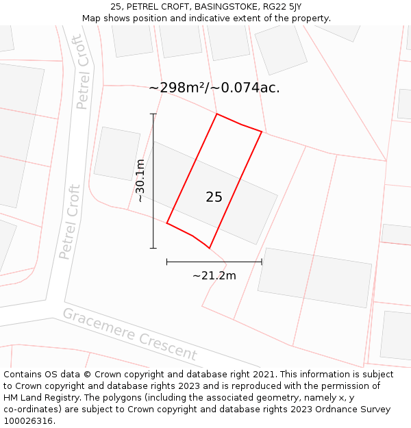 25, PETREL CROFT, BASINGSTOKE, RG22 5JY: Plot and title map
