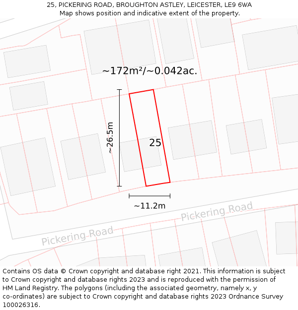 25, PICKERING ROAD, BROUGHTON ASTLEY, LEICESTER, LE9 6WA: Plot and title map