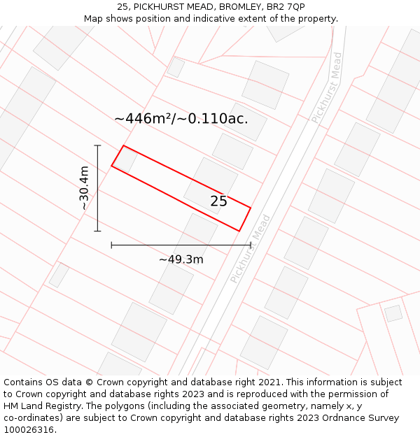 25, PICKHURST MEAD, BROMLEY, BR2 7QP: Plot and title map