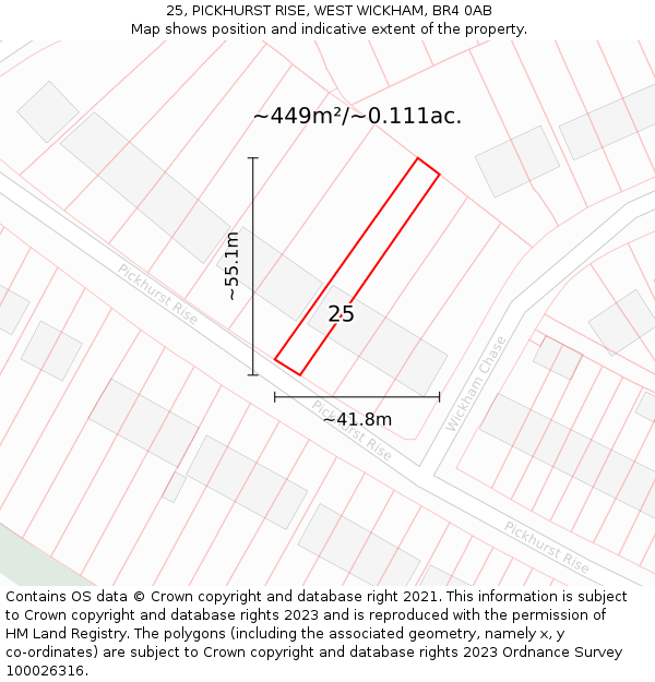 25, PICKHURST RISE, WEST WICKHAM, BR4 0AB: Plot and title map