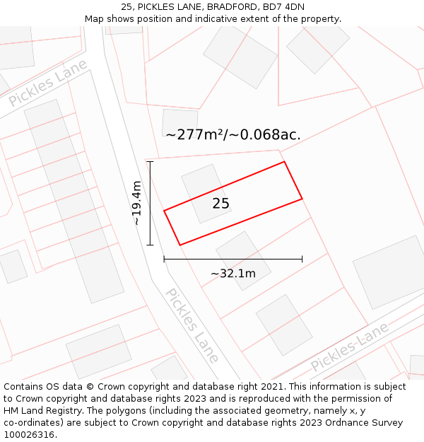 25, PICKLES LANE, BRADFORD, BD7 4DN: Plot and title map