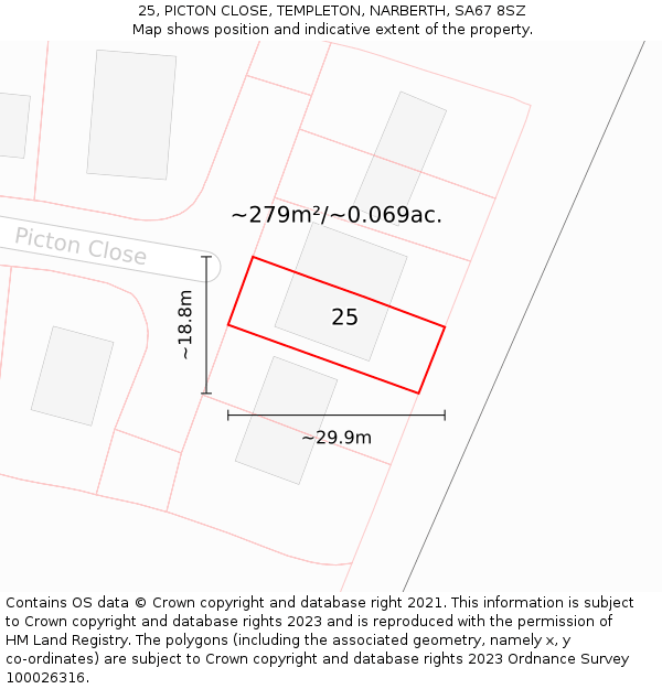 25, PICTON CLOSE, TEMPLETON, NARBERTH, SA67 8SZ: Plot and title map