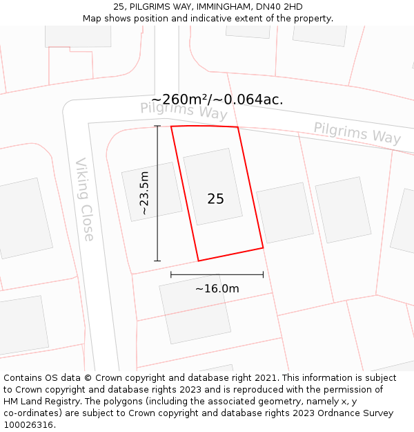 25, PILGRIMS WAY, IMMINGHAM, DN40 2HD: Plot and title map