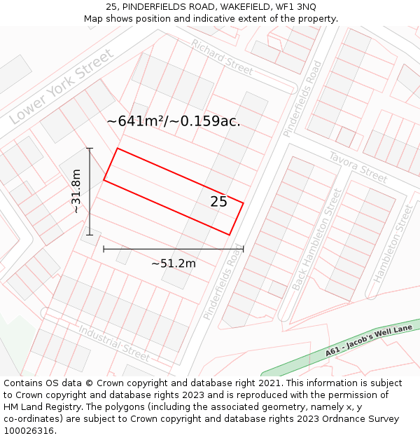 25, PINDERFIELDS ROAD, WAKEFIELD, WF1 3NQ: Plot and title map