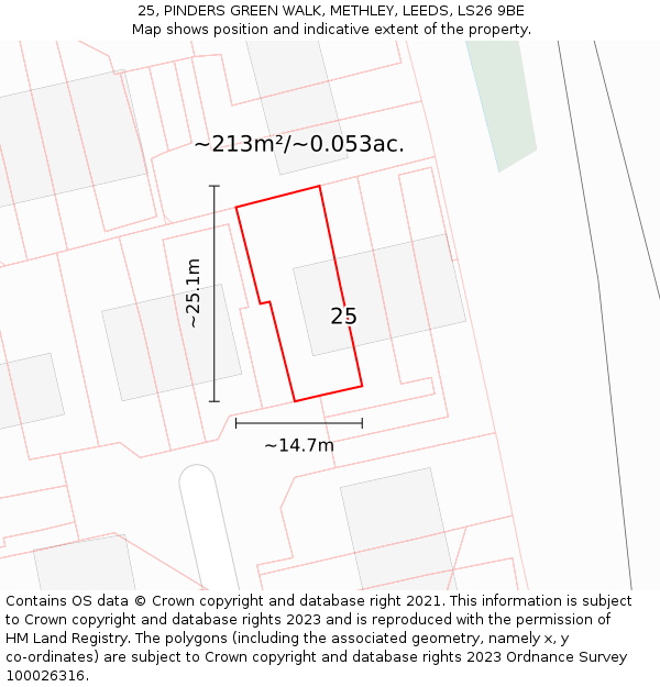 25, PINDERS GREEN WALK, METHLEY, LEEDS, LS26 9BE: Plot and title map