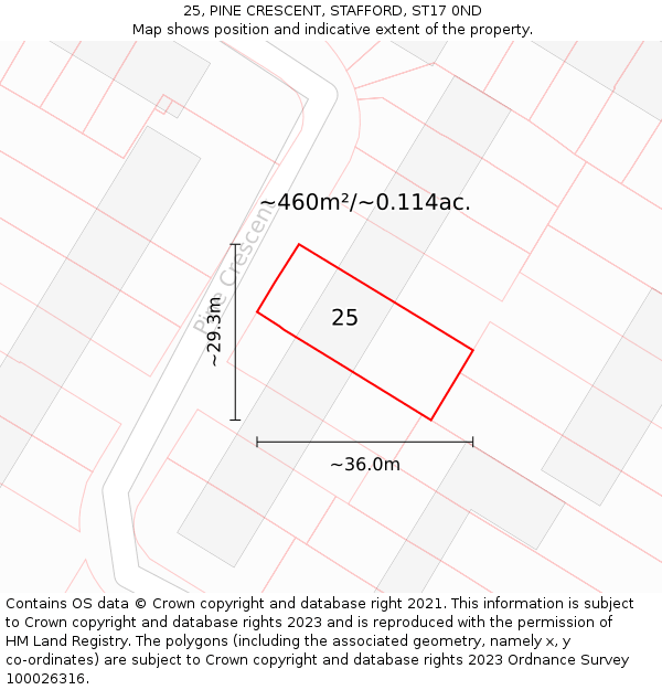 25, PINE CRESCENT, STAFFORD, ST17 0ND: Plot and title map