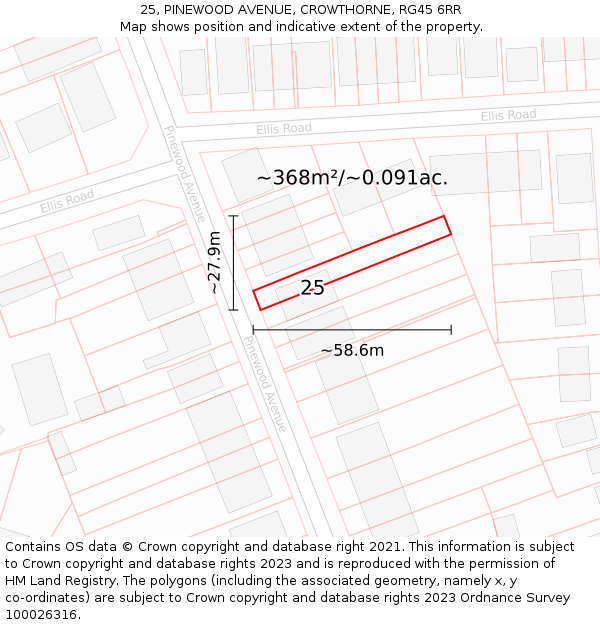 25, PINEWOOD AVENUE, CROWTHORNE, RG45 6RR: Plot and title map