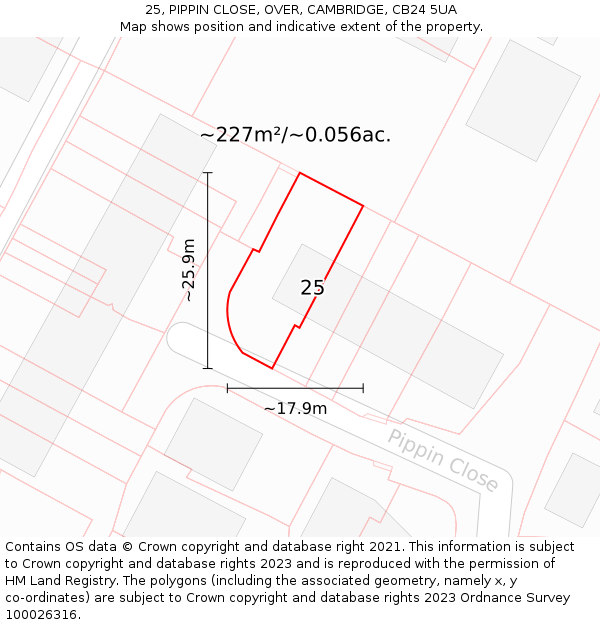 25, PIPPIN CLOSE, OVER, CAMBRIDGE, CB24 5UA: Plot and title map