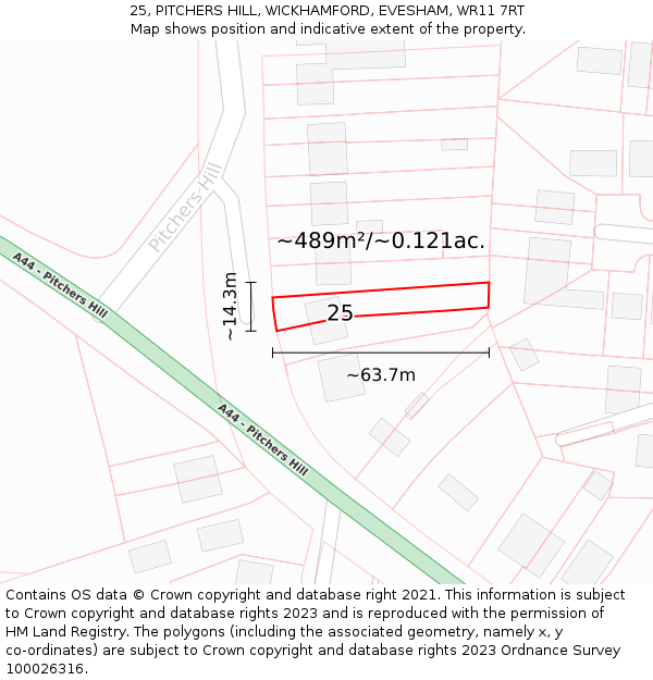 25, PITCHERS HILL, WICKHAMFORD, EVESHAM, WR11 7RT: Plot and title map