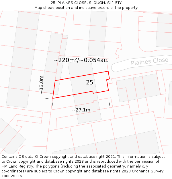 25, PLAINES CLOSE, SLOUGH, SL1 5TY: Plot and title map
