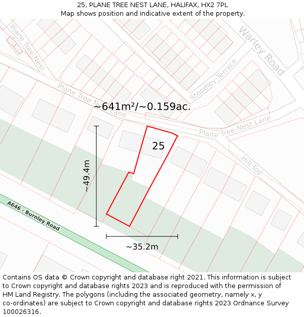 25, PLANE TREE NEST LANE, HALIFAX, HX2 7PL: Plot and title map