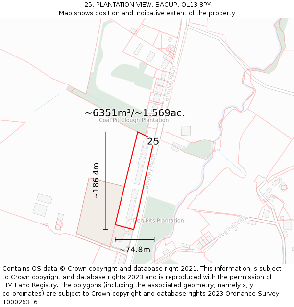 25, PLANTATION VIEW, BACUP, OL13 8PY: Plot and title map