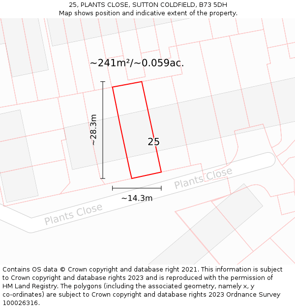 25, PLANTS CLOSE, SUTTON COLDFIELD, B73 5DH: Plot and title map