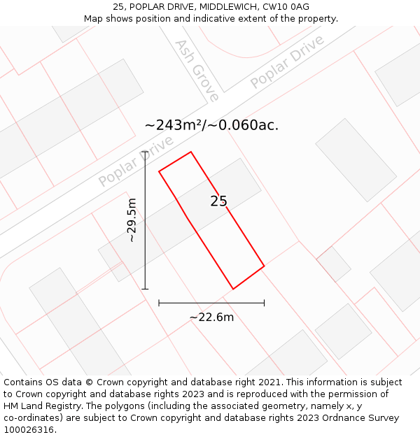 25, POPLAR DRIVE, MIDDLEWICH, CW10 0AG: Plot and title map
