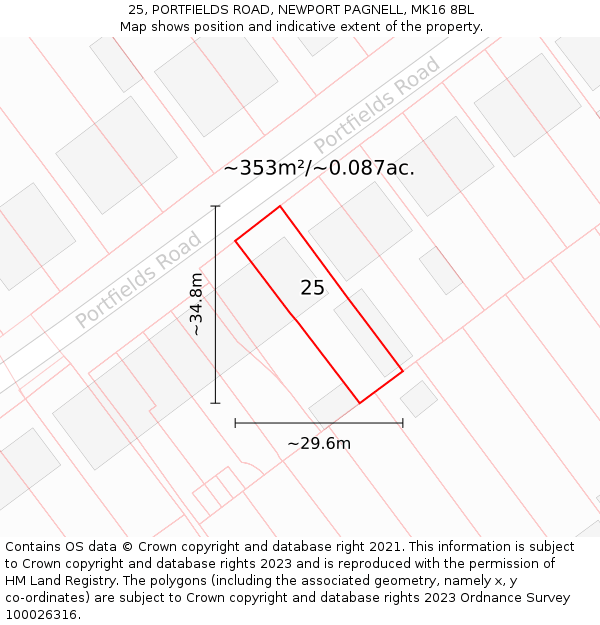 25, PORTFIELDS ROAD, NEWPORT PAGNELL, MK16 8BL: Plot and title map
