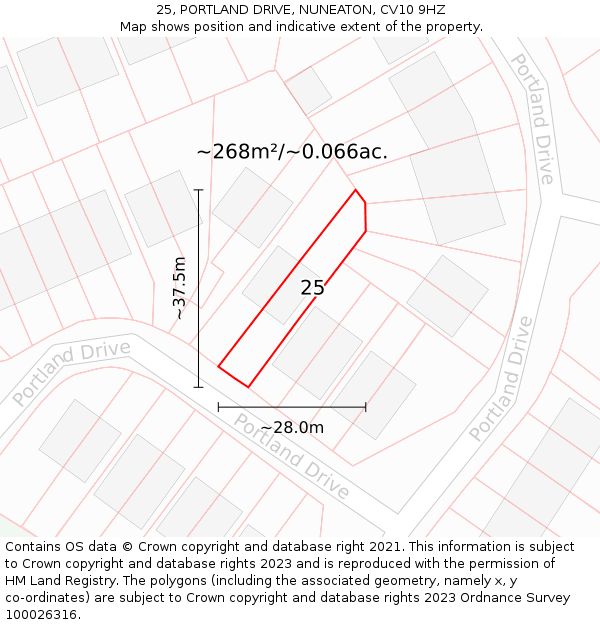 25, PORTLAND DRIVE, NUNEATON, CV10 9HZ: Plot and title map