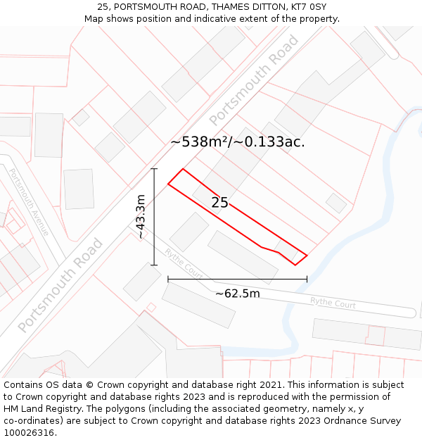 25, PORTSMOUTH ROAD, THAMES DITTON, KT7 0SY: Plot and title map