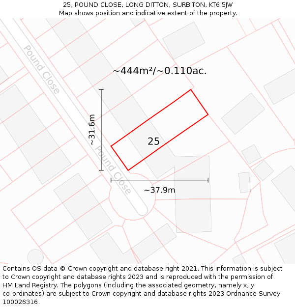 25, POUND CLOSE, LONG DITTON, SURBITON, KT6 5JW: Plot and title map