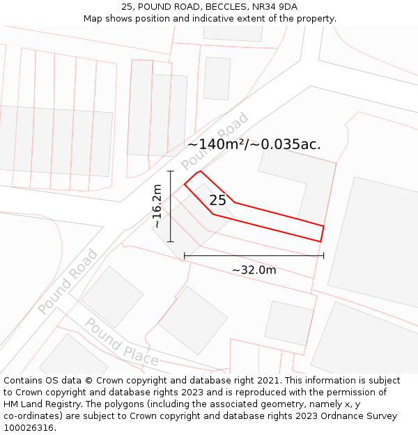 25, POUND ROAD, BECCLES, NR34 9DA: Plot and title map