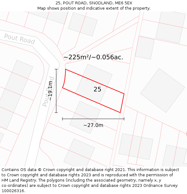 25, POUT ROAD, SNODLAND, ME6 5EX: Plot and title map