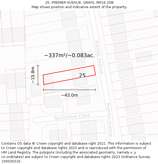 25, PREMIER AVENUE, GRAYS, RM16 2SB: Plot and title map