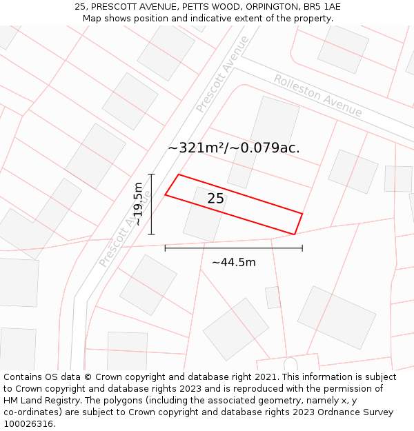 25, PRESCOTT AVENUE, PETTS WOOD, ORPINGTON, BR5 1AE: Plot and title map
